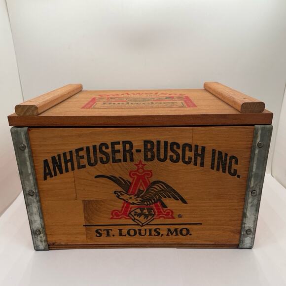 Budweiser Anheuser-Busch Inc. St. Louis, MO Wooden Crate w/Lid - Picture 1 of 9